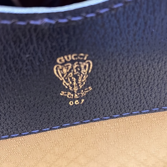 VINTAGE BLUE MONOGRAM CANVAS SHOPPING BAG TOTE HANDBAG - Picture 7 of 14